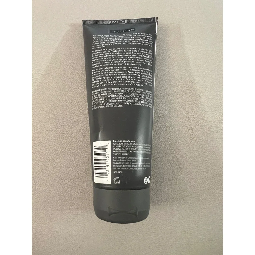 Freeman Exfoliating Gel Mask Scrub Charcoal Black Sugar Purify 6oz 175ml Tube